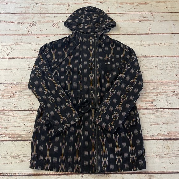 Free People Hooded Jacket‎ The Ikat Parka Black Unlined Size Small Oversized - Picture 1 of 9